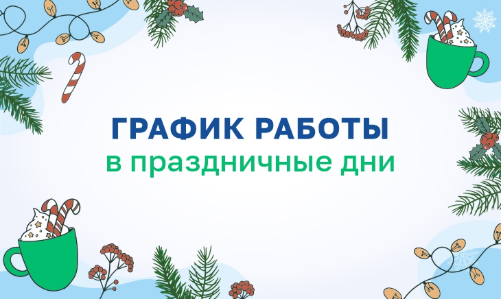 График работы в праздничные дни: 25.12 , 31.12 - 02.01 , 07.01